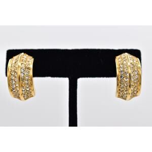 Christian Dior Vintage Crystal Clip On Earrings Pavé Rhinestone Signed 80s BinX